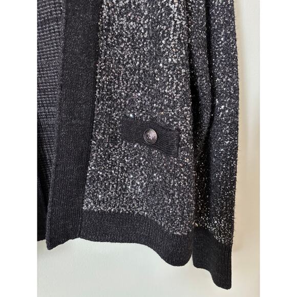 L’Agence Jinny Sequin Cardigan Black Metallic Knit Open Front Sweater - Picture 5 of 11